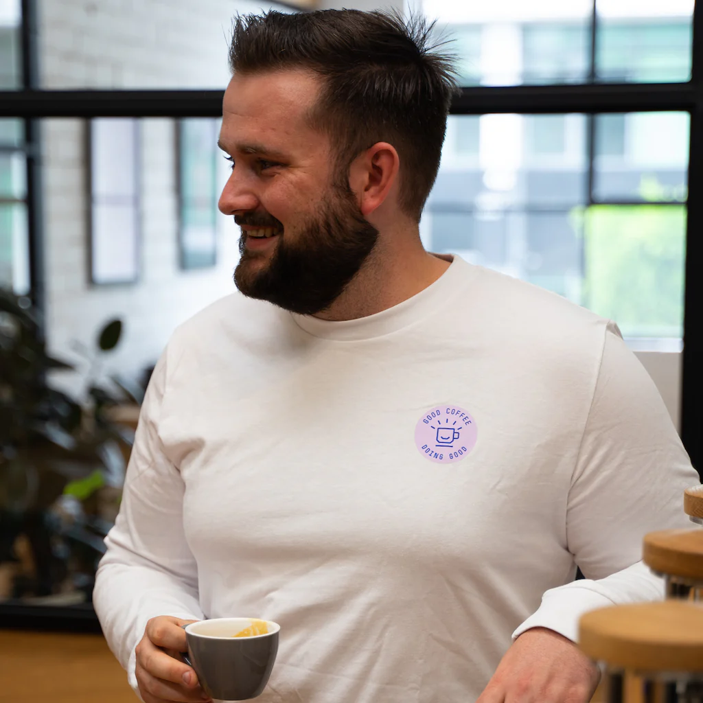 Good Coffee Doing Good - Long-Sleeved Tee (White) - Image 3
